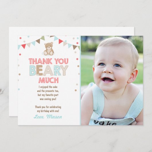 Teddy beer picknick Dank u kaart Teddy beer jongen (Voorkant / Achterkant)