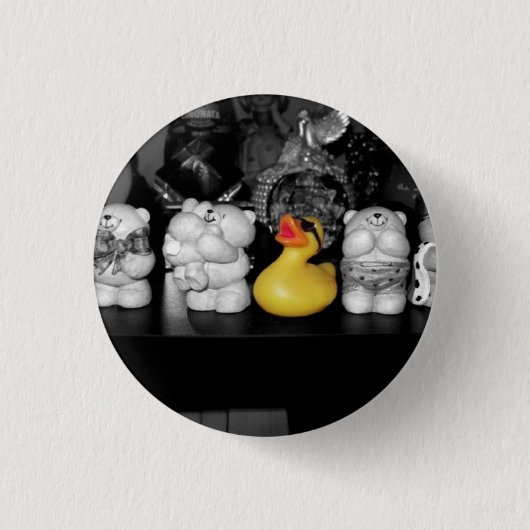 "Teddy beer picnic" Rubber Duck Button (klein) (Voorkant)