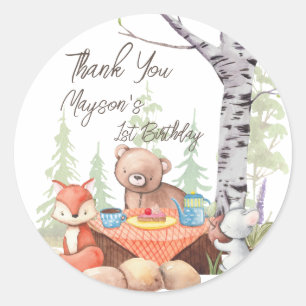 Teddy beer picnic woodland forest animal custom ronde sticker