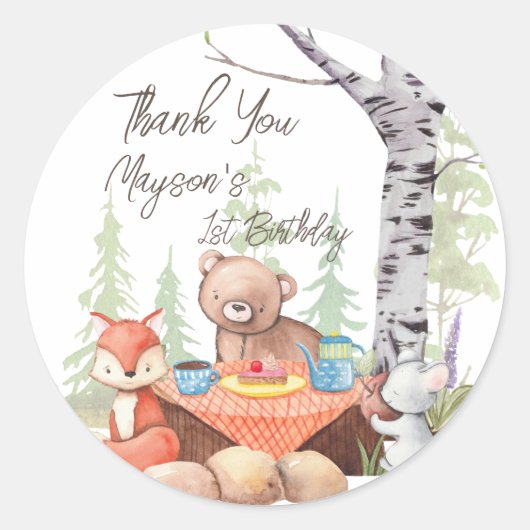 Teddy beer picnic woodland forest animal custom ronde sticker (Voorkant)