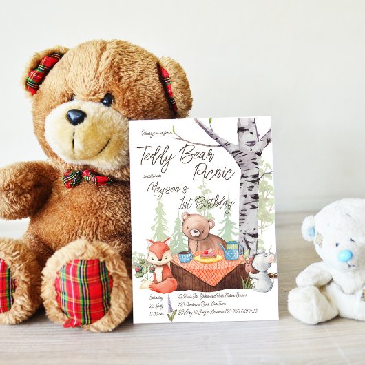 Teddy beer picnic woodland verjaarfeest kaart
