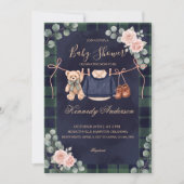 Teddy Beer Plaid Babyshower Uitnodiging (Voorkant)