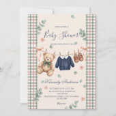 Teddy Beer Plaid Babyshower Uitnodiging (Voorkant)
