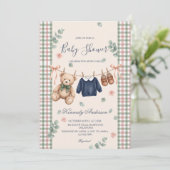Teddy Beer Plaid Babyshower Uitnodiging (Staand voorkant)