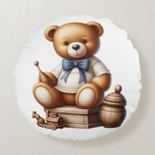 Teddy beer rond kussen (Voorkant)