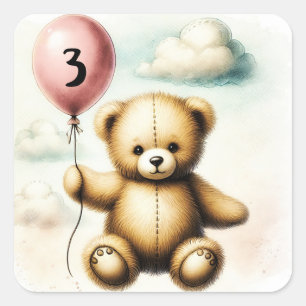 Teddy Beer Roze Ballon Net Niet Wachten Baby Showe Vierkante Sticker