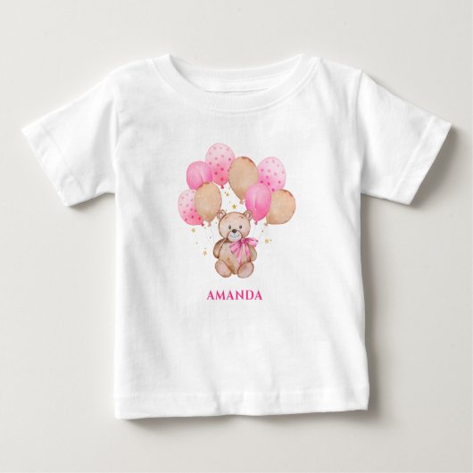 Teddy beer roze ballonnen Baby T-Shirt (Voorkant)