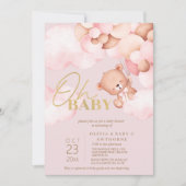  Teddy Beer Roze Ballonnen Meisje Baby Shower Kaart (Voorkant)