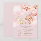  Teddy Beer Roze Ballonnen Meisje Baby Shower Kaart (Voorkant / Achterkant)