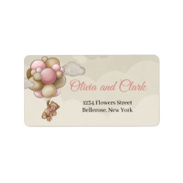 Teddy beer roze bruine ivoorluchtballonnen etiket