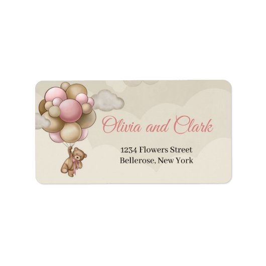 Teddy beer roze bruine ivoorluchtballonnen etiket (Voorkant)