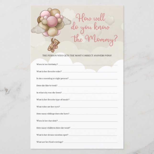 Teddy beer roze Hoe goed ken je de mama (Voorkant)