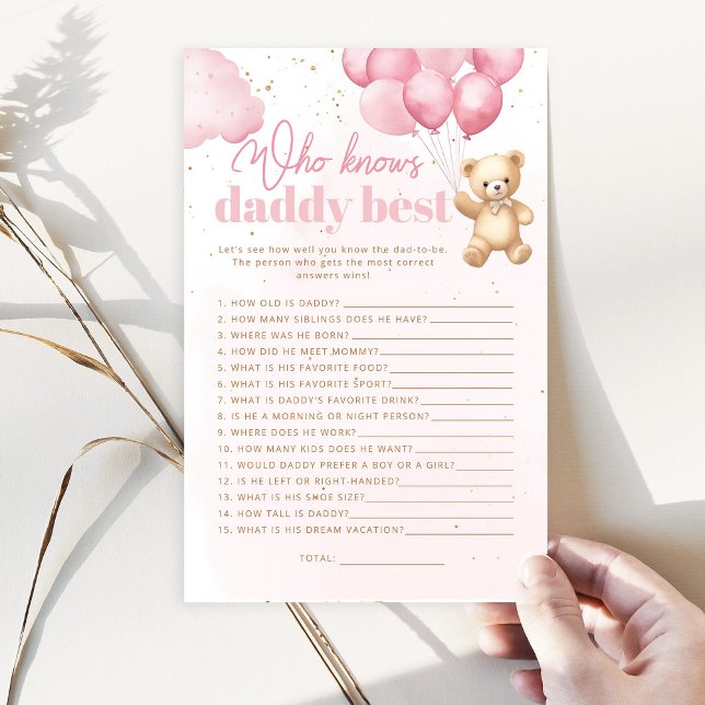 Teddy beer roze Wie weet papa beste douche spel (Creator heeft geüpload)