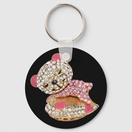 Teddy beer slapende schoonheidsdiamant schattig ro sleutelhanger (Voorkant)