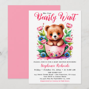 Teddy Beer Theekopje Beerly Wait Roze Baby Shower Kaart