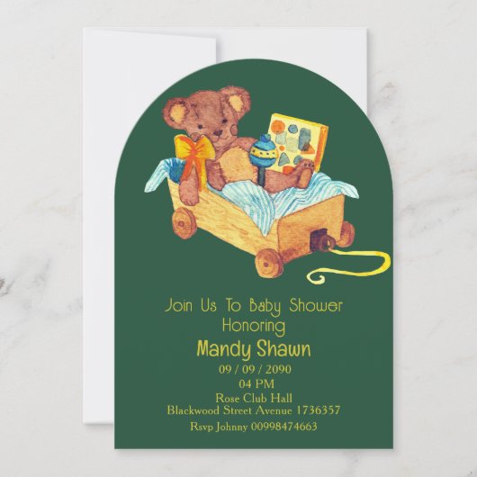 Teddy Beer thema babyshower uitnodiging (Voorkant)