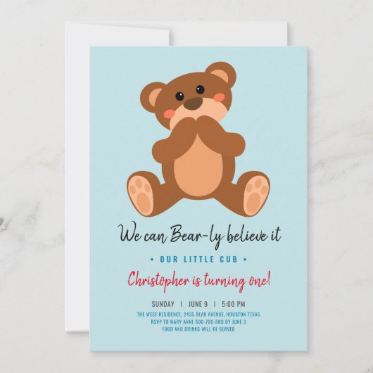 Teddy beer verjaardagsuitnodiging kaart (Voorkant)