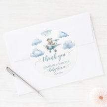 Teddy beer vliegtuig dank je baby jongen ronde sti