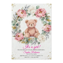 Teddy Beer Waterverf Babyshower Uitnodiging