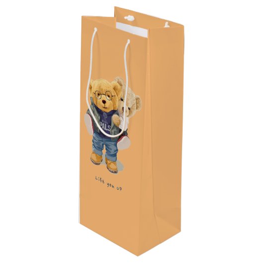 Teddy beer wijn cadeautas (Voorkant Gekanteld)