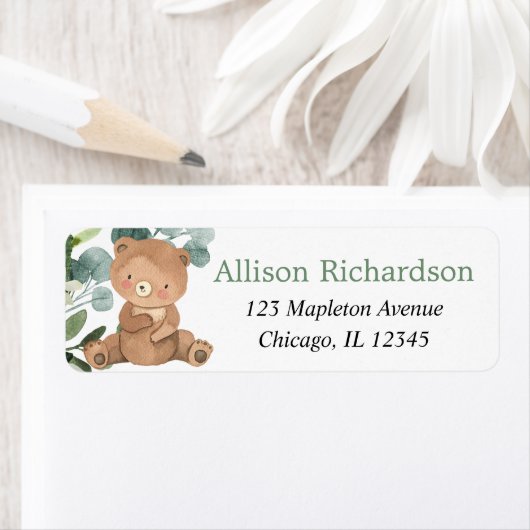 Teddy beert groene bladeren etiket (Insitu)