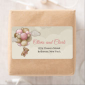 Teddy beige ballonnen met roze bruine ivoorwit etiket (Insitu)