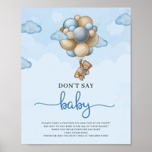 Teddy bek blauwe ivoorballonnen zeggen geen baby s poster