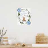 Teddy bek blue floral baby shower welkomstbord poster (Keuken)