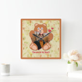 Teddy bek hart Valentijnsdag  florale Vierkante Klok (Huis)