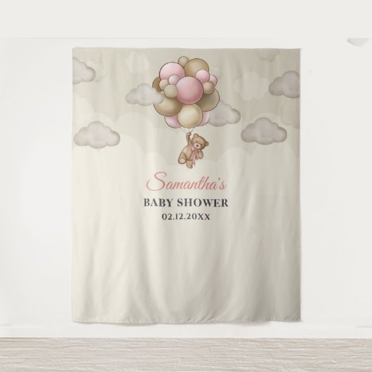 Teddy bek roze bruine ivoorballonnen wandkleed (Voorkant)