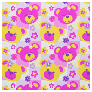 Teddy bek roze paars geel, wit knooppuntpatroon stof