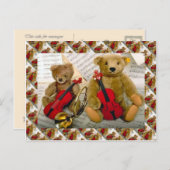 Teddy beren, beige muzikanten briefkaart (Voorkant / Achterkant)