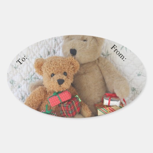 Teddy beren met kerstcadeautjes label (Voorkant)