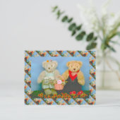 Teddy beren, zoet tuingpaar briefkaart (Staand voorkant)