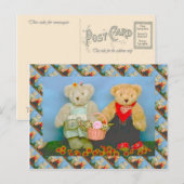 Teddy beren, zoet tuingpaar briefkaart (Voorkant / Achterkant)