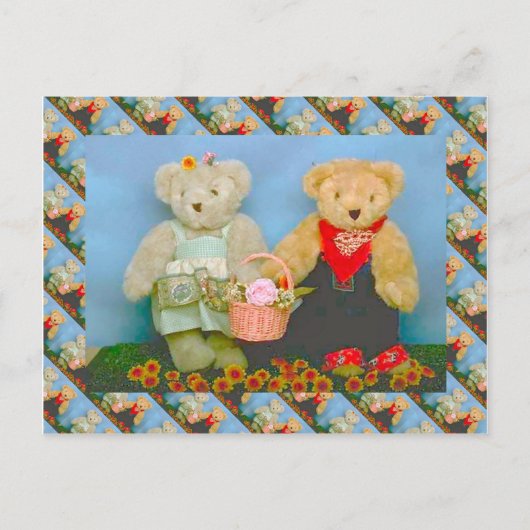 Teddy beren, zoet tuingpaar briefkaart (Voorkant)