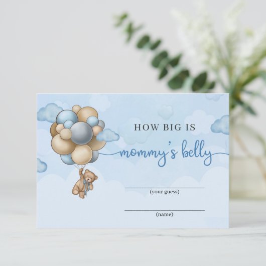 Teddy berenblauwe ballonnen Hoe groot is mama's bu Informatiekaartje (Staand voorkant)