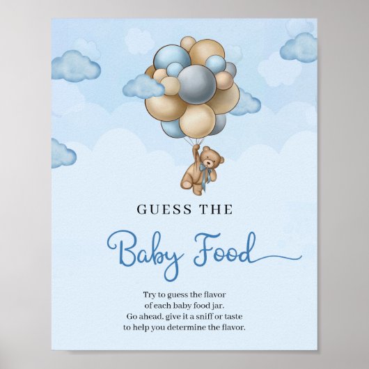 Teddy berenblauwe ballonnen raden het Baby-voedsel Poster (Voorkant)