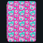 Teddy-bergen en bloesem iPad air cover<br><div class="desc">Fun-tinten van roze en aqua blauwgroen blauwe teddybeer gezichten en grafische bloemen herhalen gepatenteerde bekleding van het ipad. Graphic uniek ontworpen door Sarah Trett.</div>