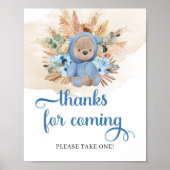 Teddy bergt blauw bloemen pampas bedankt om te kom poster (Voorkant)