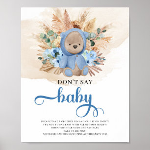Teddy beveert blauwe bloemen die niet zeggen: baby poster