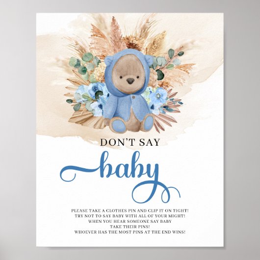 Teddy beveert blauwe bloemen die niet zeggen: baby poster (Voorkant)