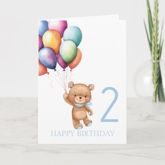 Teddy Blue 2e Verjaardagsballonnen Kaart (Voorkant)