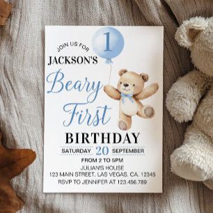 Teddy Blue Balloon Beary eerste verjaardag Kaart