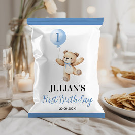 Teddy Blue Balloon Beary Verjaardag Chip Bag Wrapp Flyer