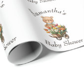 Teddy Boy Foral Baby shower Rustic Cadeaupapier (Rol Hoek)