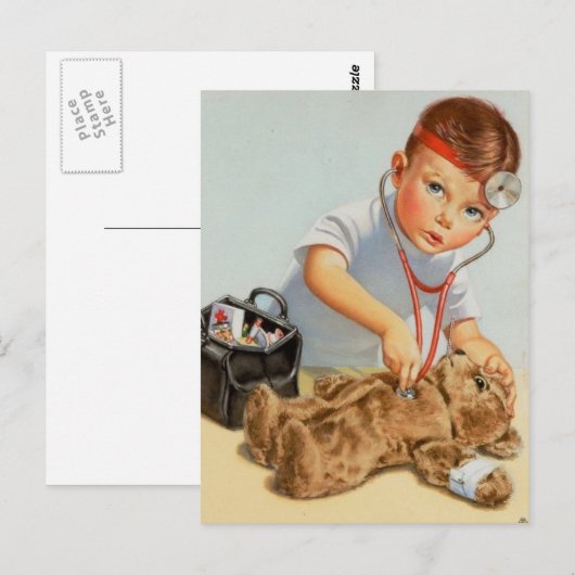 Teddy Checkup - Cute  Art wordt snel goed Briefkaart (Voorkant / Achterkant)