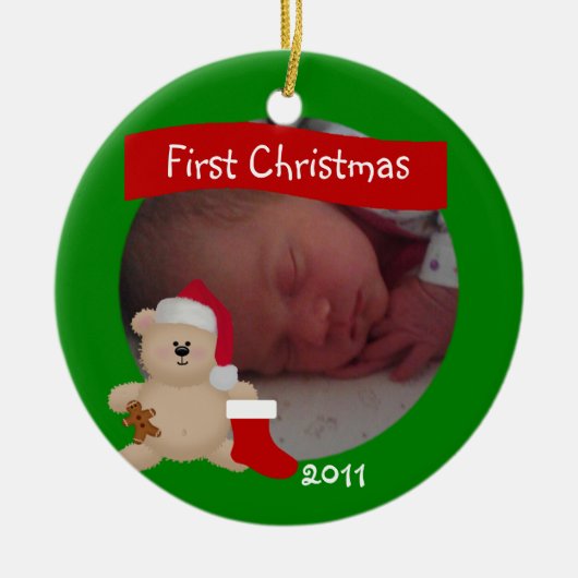 Teddy Custom First kerstOrnament Keramisch Ornament (Voorkant)