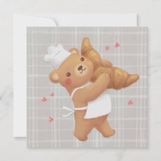 Teddy de bakker met croissant bedankkaart (Voorkant)