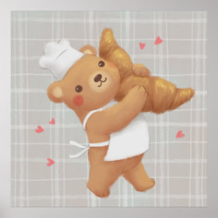 Teddy de bakker met croissant poster